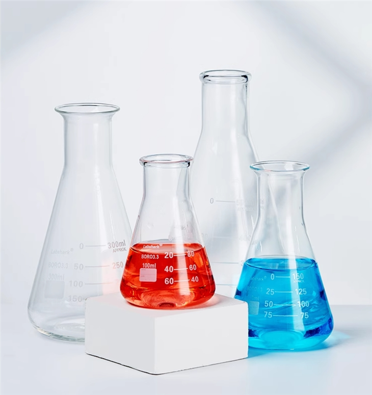 BKMAM 100ml 250ml 500ml Laboratory Use Transparent Heat Resistant Borosilicate 3.3 Glass Conical Flask Bottle